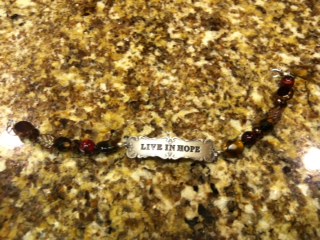 Another gift Jane gave me of a line of bracelets she designed. I felt this one was perfect for me :).