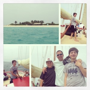 The Prickly Pear Island that we sailed to, Ryan manning the boat (got his mind off of sickness) and my men. :)