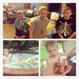 Top picture - Ray, Jack & Johnny Bottom left- fun in the pool Bottom right - figs from the fig tree in our backyard!