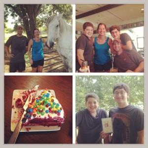 Neal and I out and about.  The family at lunch and Seth made friends with the staff and they brought me a birthday cake.