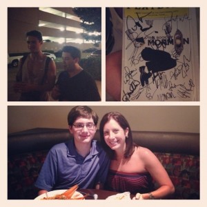 Early birthday gift for Ryan. A mother/son date to see the broadway show Book of Mormon at Hobby Center. We had a great dinner and got to meet the entire cast. They all signed his playbill.