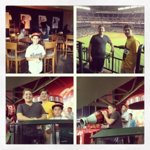 Great way to see a baseball game (hope the boys don't expect it often!). Friends invited us to see the Astros' play Saturday night from a suite. Food, drinks, & fun! Brought along a friend's little boy who is a huge baseball fanatic.