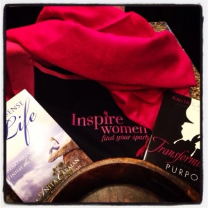 The door prize, Anita's books, a gorgeous scarf and a bag.  Definitely encouraged me today.  