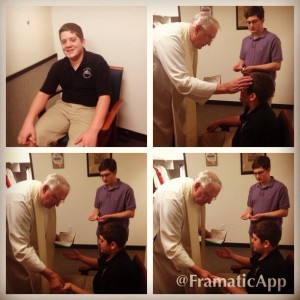Seth receiving the Annointing of the Sick from our pastor Msgr. Chester Borski