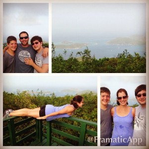 We went hiking up to the peak of the tallest part of Virgin Gorda where they built a 'tree house' to view all the way around the island. I was 'dared' to plank...