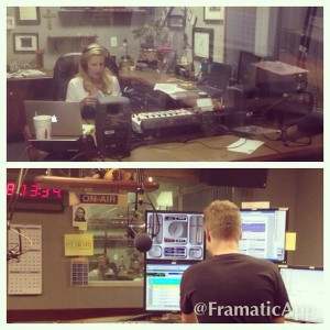 I didn't have the chance to get a picture of us on air but here is Kim and her producer at their stations. 