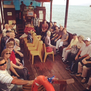 Our group on a boat in the Sea of Galilee on our way to the Mt of Olives